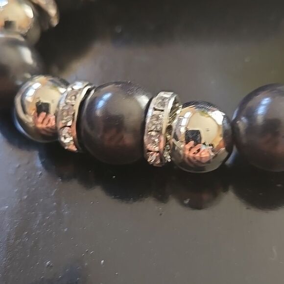 Elegant Black Silver Tone Beaded Bracelet Stretchy Womens Jewelry Accessory Cute - Picture 9 of 13